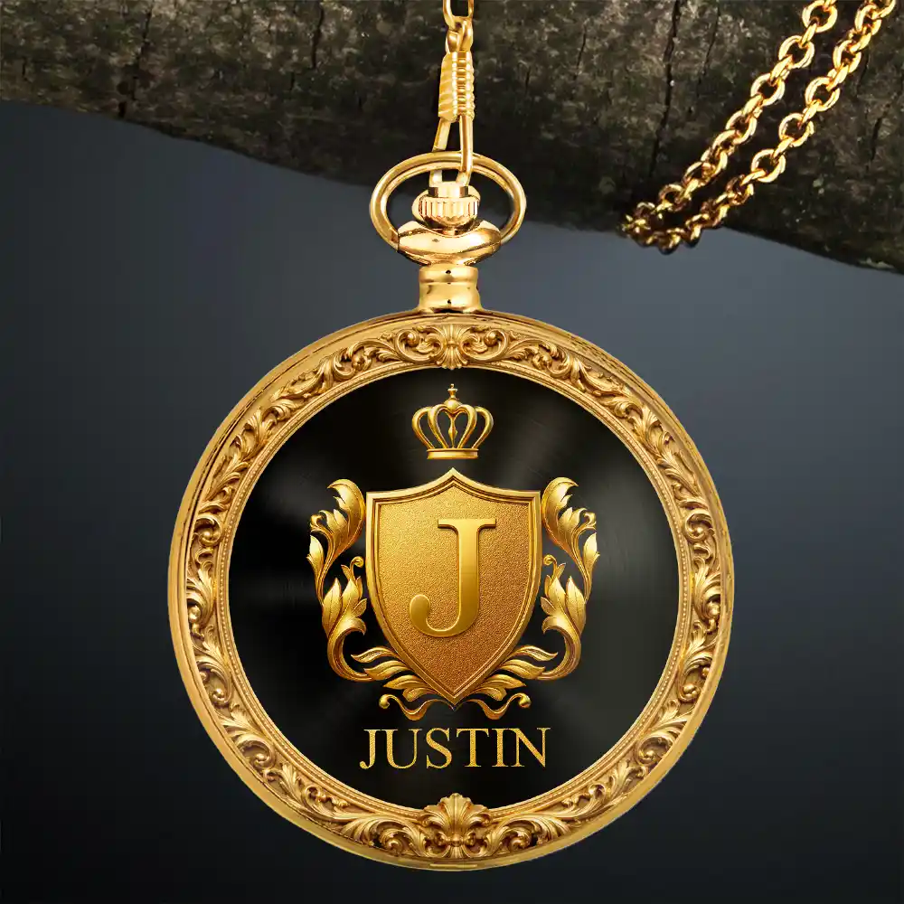 3D Metal Effect Gold Silver Monogram - Personalized Pocket Watch - Image 3