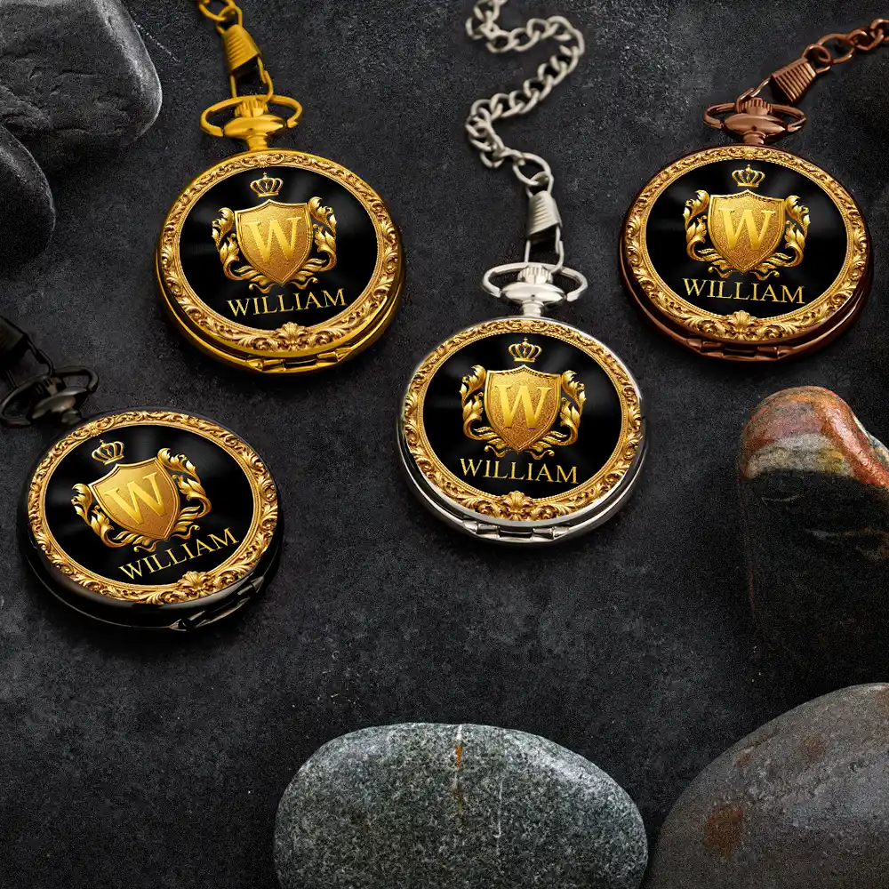 3D Metal Effect Gold Silver Monogram - Personalized Pocket Watch - Image 5