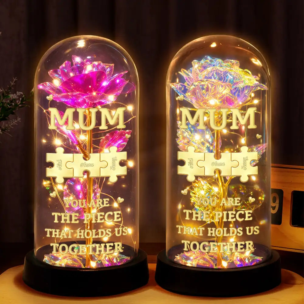 3D Metal Effect Mom You Are The Piece That Holds Us Together - Personalized Everlasting Rose Dome Lamp - Image 2