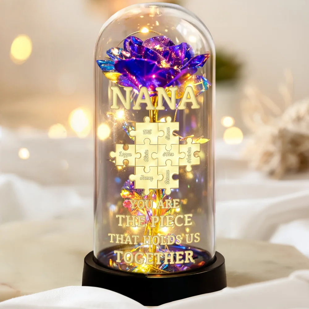3D Metal Effect Mom You Are The Piece That Holds Us Together - Personalized Everlasting Rose Dome Lamp - Image 3