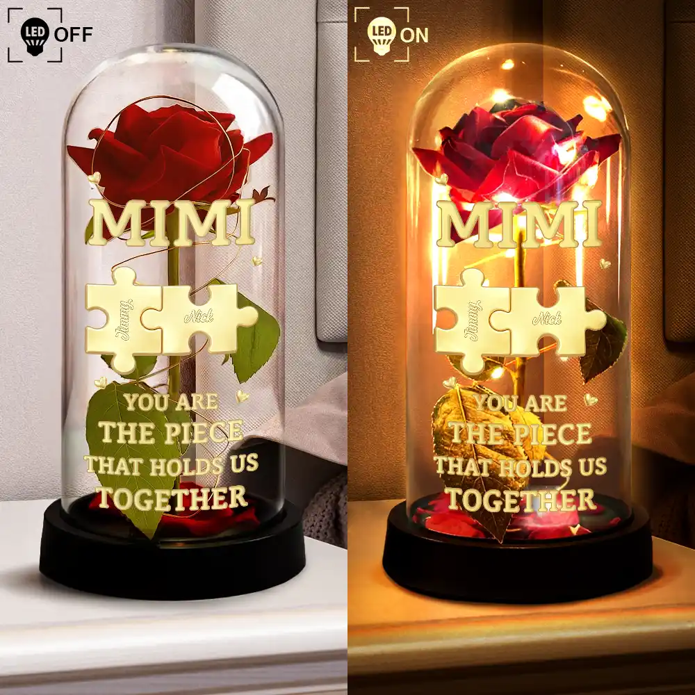 3D Metal Effect Mom You Are The Piece That Holds Us Together - Personalized Everlasting Rose Dome Lamp - Image 4