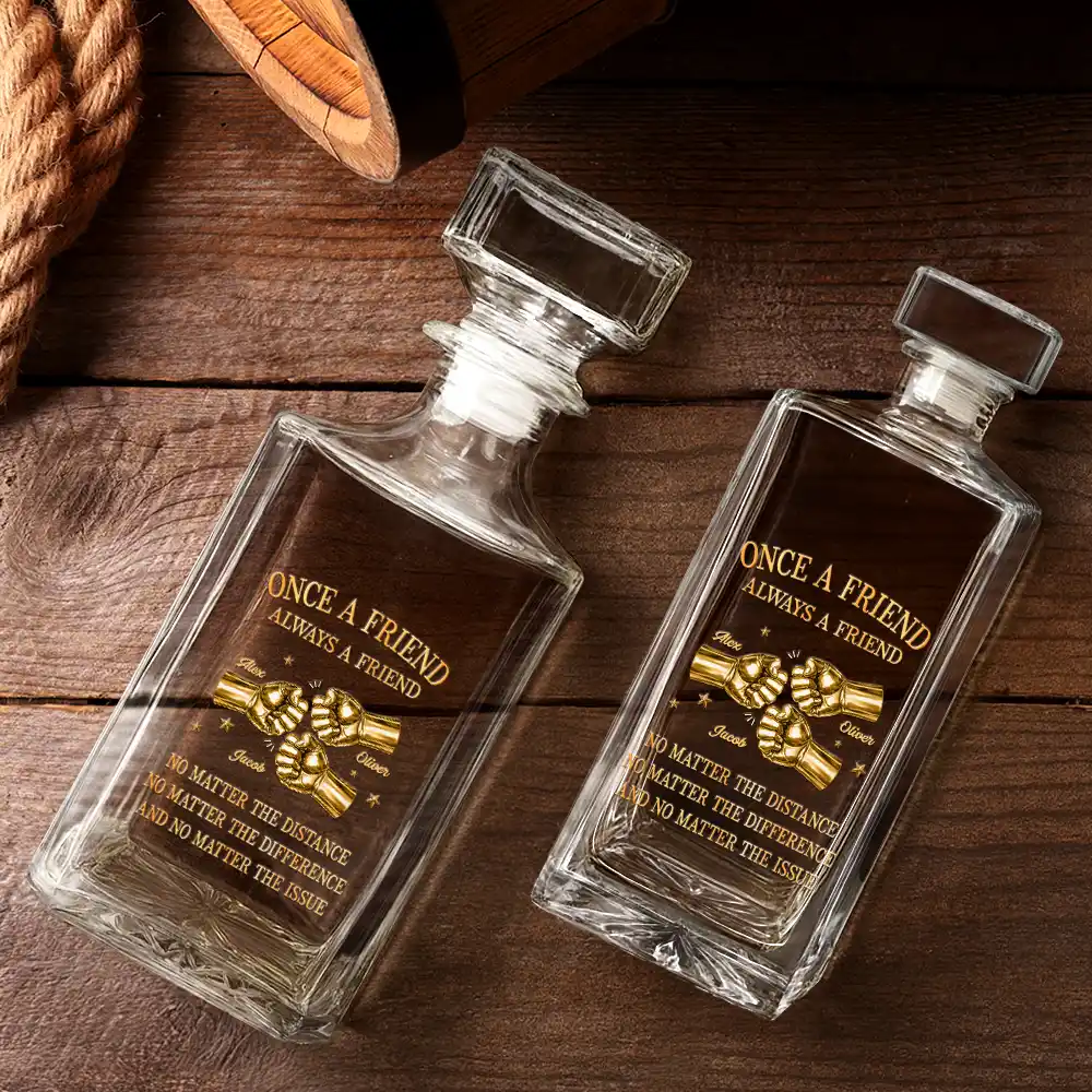 3D Metal Effect Once A Brother Always A Brother - Personalized Square Whiskey Bottle - Image 3