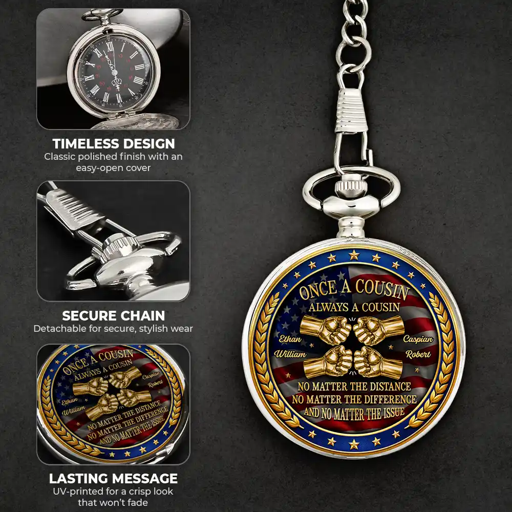 3D Metal Effect Stars & Stripes Once A Brother Always A Brother - Personalized Pocket Watch - Image 6