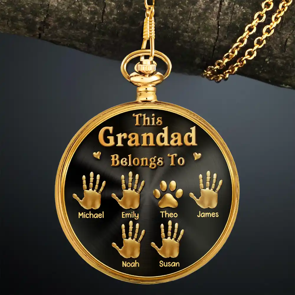 3D Metal Effect This Grandpa Belongs To Kids Pets - Personalized Pocket Watch - Image 3