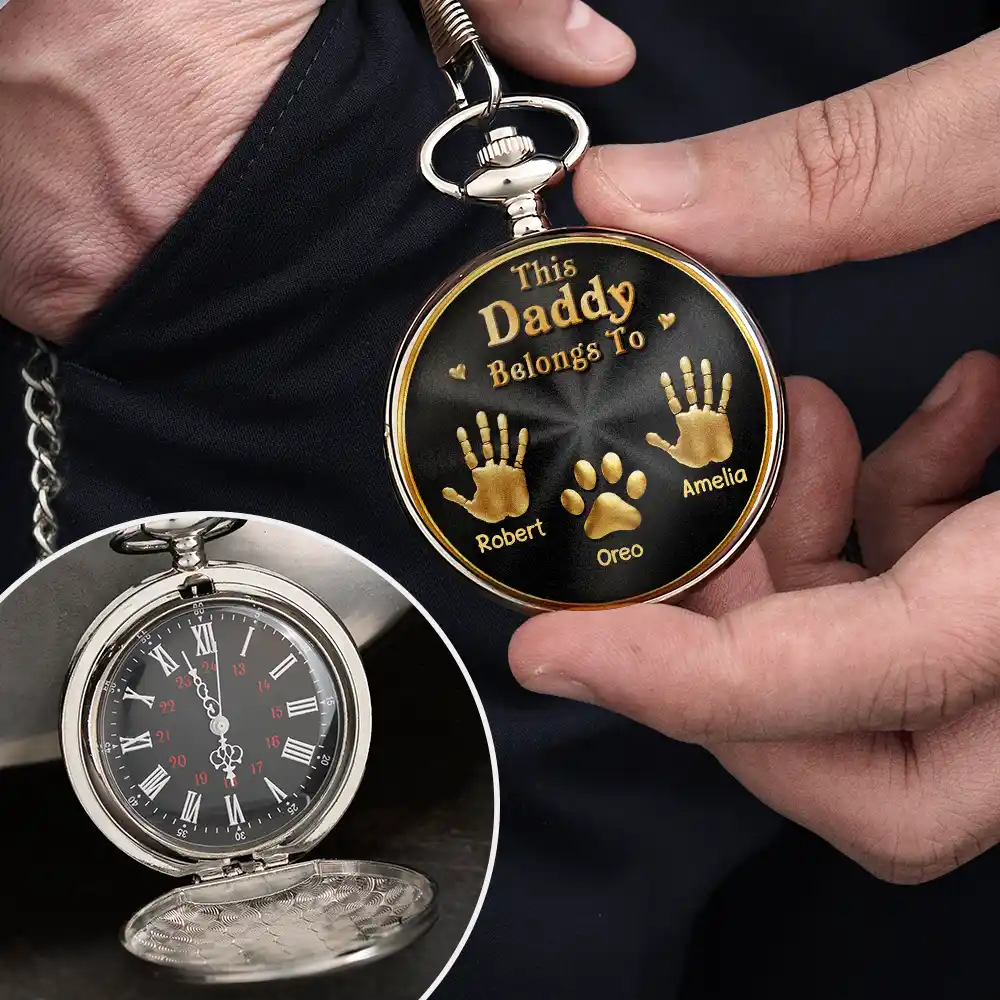 3D Metal Effect This Grandpa Belongs To Kids Pets - Personalized Pocket Watch - Image 4