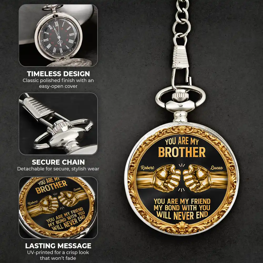 3D Metal Effect You Are My Brother My Friend - Personalized Pocket Watch - Image 6