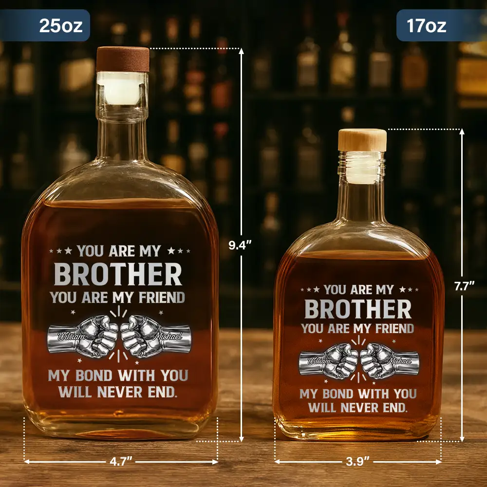 3D Metal Effect You Are My Brother My Friend - Personalized Whiskey Bottle - Image 5