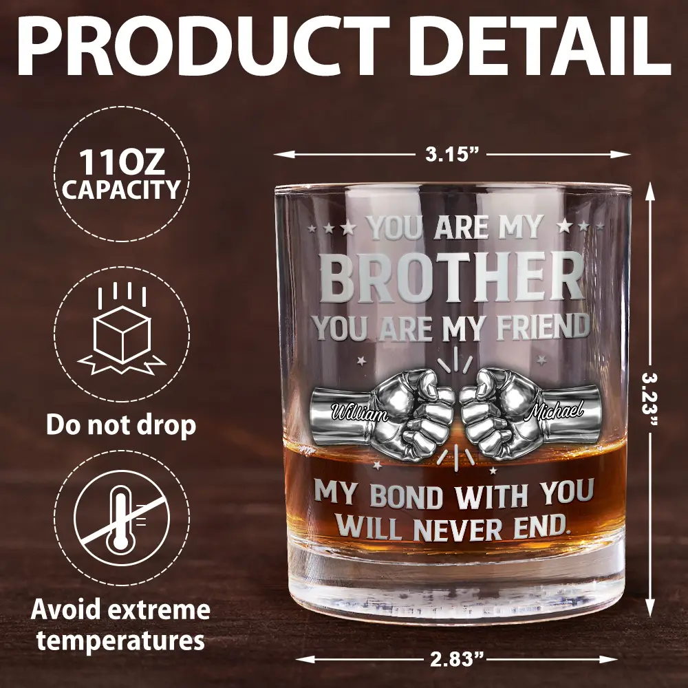 3D Metal Effect You Are My Brother My Friend - Personalized Whiskey Glass - Image 5