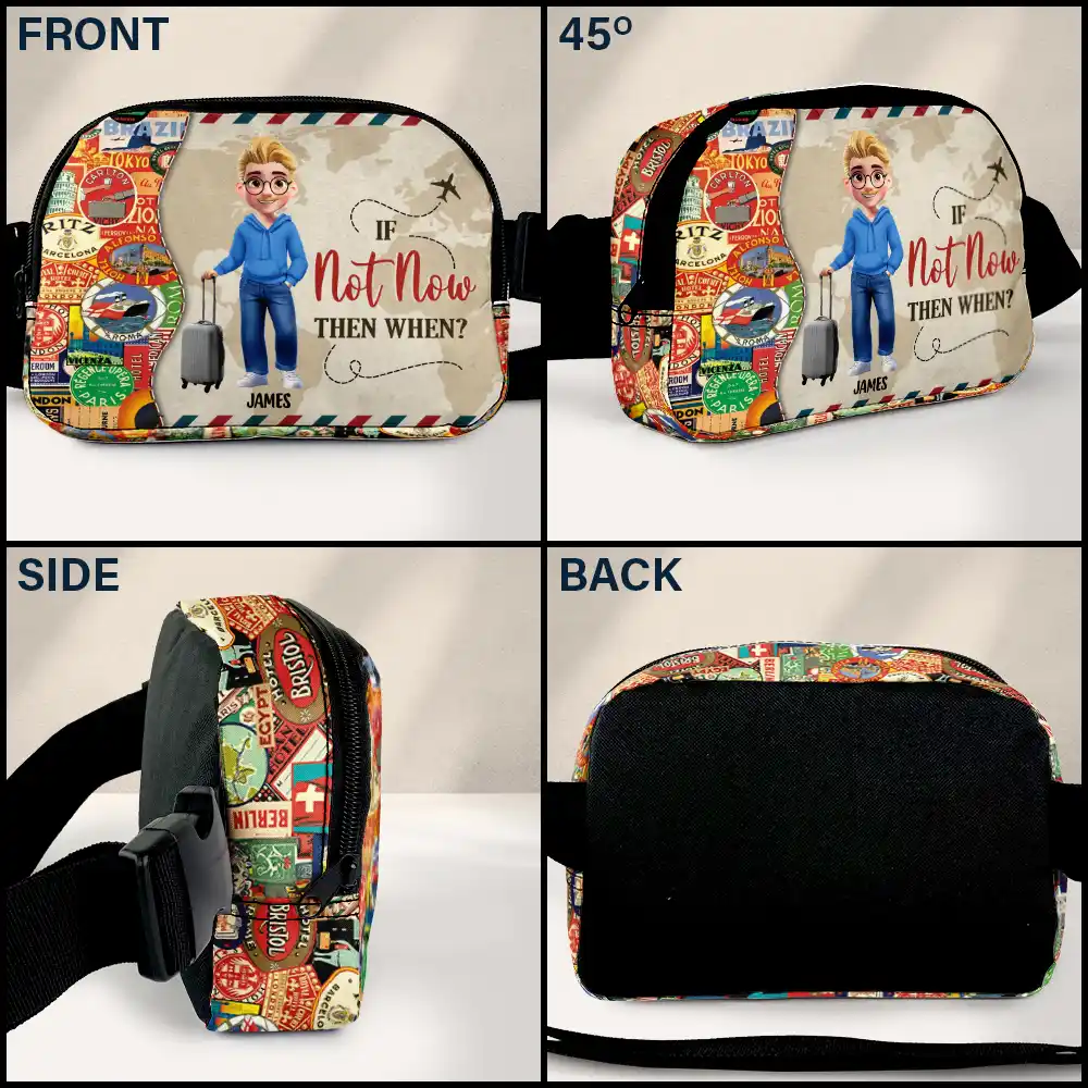 3D Person And So The Adventure Begins Travel Lover - Personalized Crossbody Belt Bag - Image 3