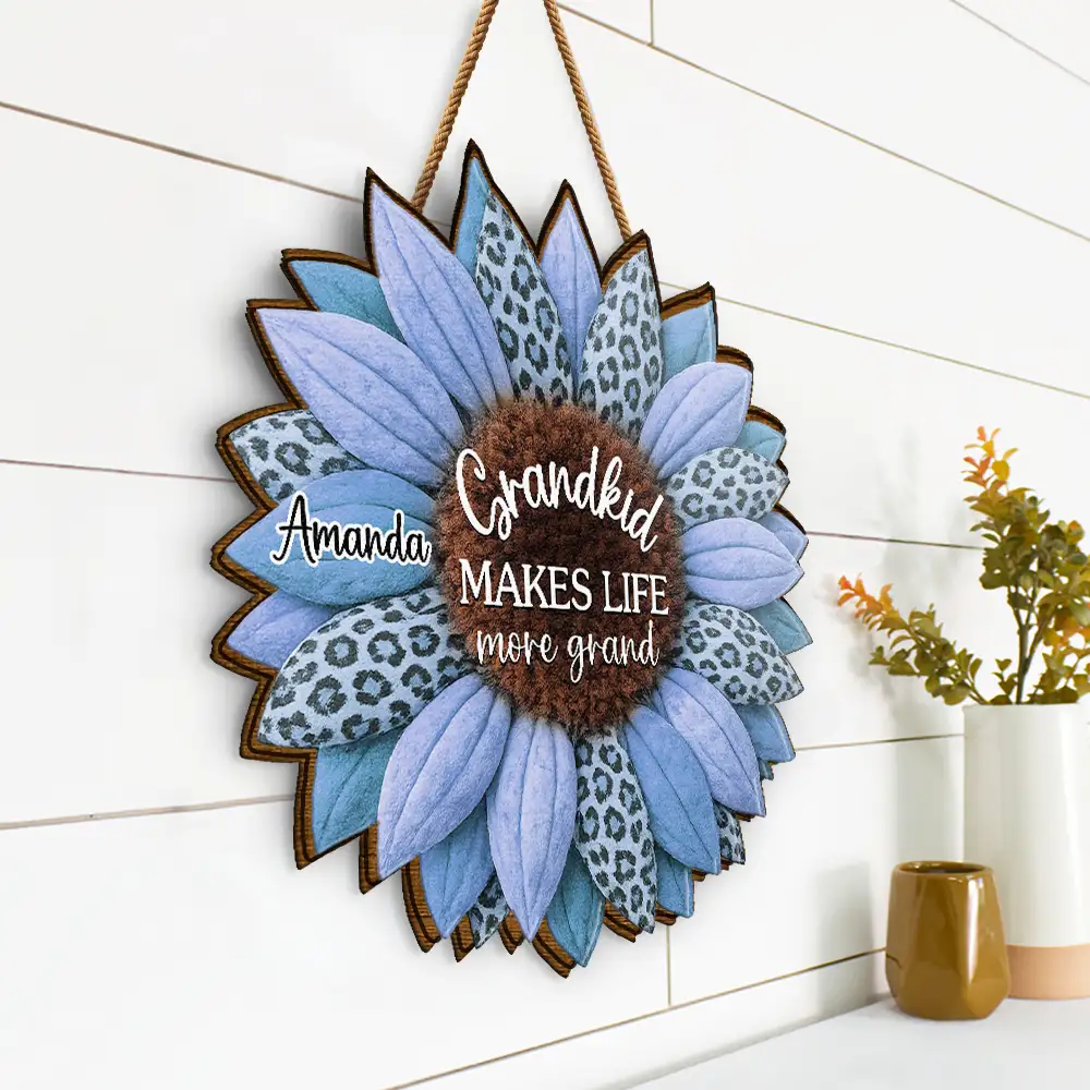 3D Plush Effect Sunflower Grandkids Make Life Grand - Personalized Custom Shaped Wood Sign - Image 2