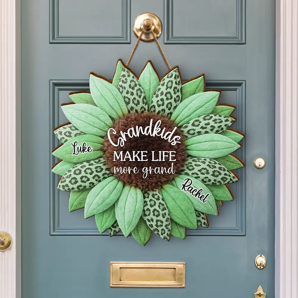 3D Plush Effect Sunflower Grandkids Make Life Grand - Personalized Custom Shaped Wood Sign - Image 3