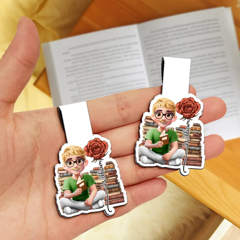 3D Reading Girl With Birth Month Flower - Personalized Custom Shaped Magnetic Bookmark Clip - Image 3