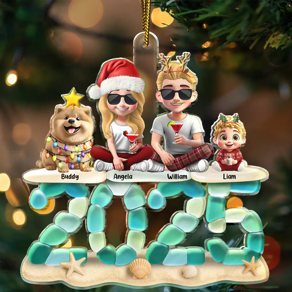 3D Sea Glass Christmas Family And Friends - Personalized Custom Shaped Acrylic Ornament - Image 3