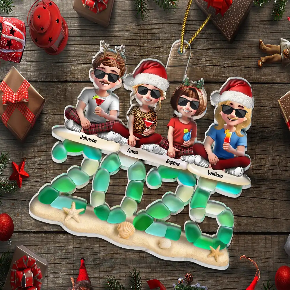 3D Sea Glass Christmas Family And Friends - Personalized Custom Shaped Acrylic Ornament - Image 5