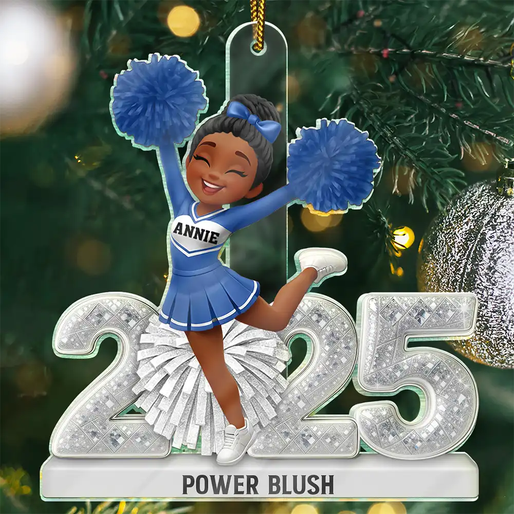 3D Shining Effect Christmas Cheerleader - Personalized Custom Shaped Acrylic Ornament - Image 2