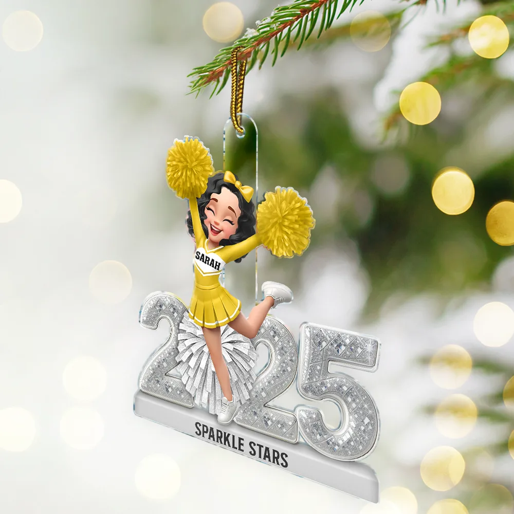 3D Shining Effect Christmas Cheerleader - Personalized Custom Shaped Acrylic Ornament - Image 3