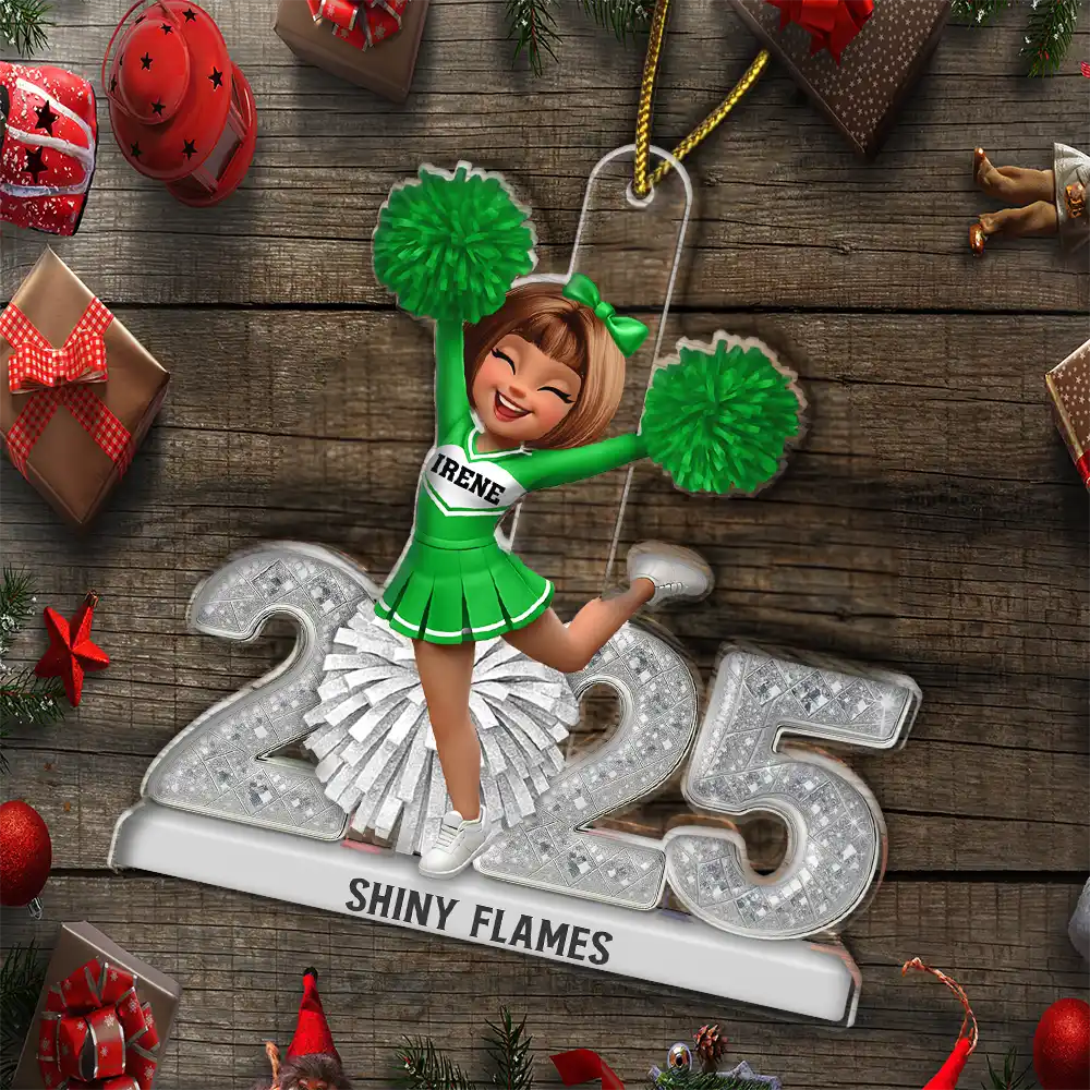 3D Shining Effect Christmas Cheerleader - Personalized Custom Shaped Acrylic Ornament - Image 6