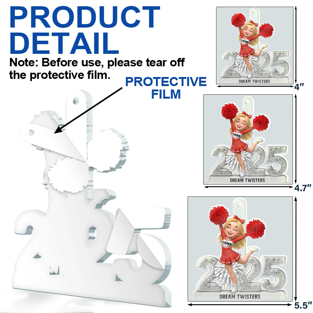 3D Shining Effect Christmas Cheerleader - Personalized Custom Shaped Acrylic Ornament - Image 7