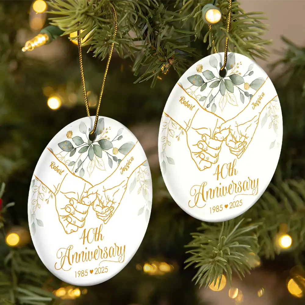 50th Anniversary Forever Holding Hands - Personalized Circle Ceramic Ornament - Image 2