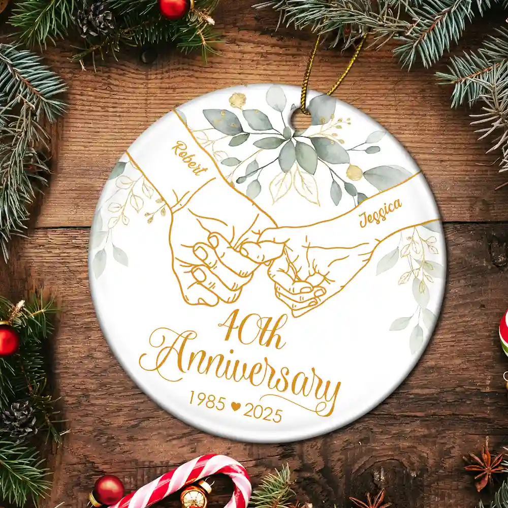 50th Anniversary Forever Holding Hands - Personalized Circle Ceramic Ornament - Image 5