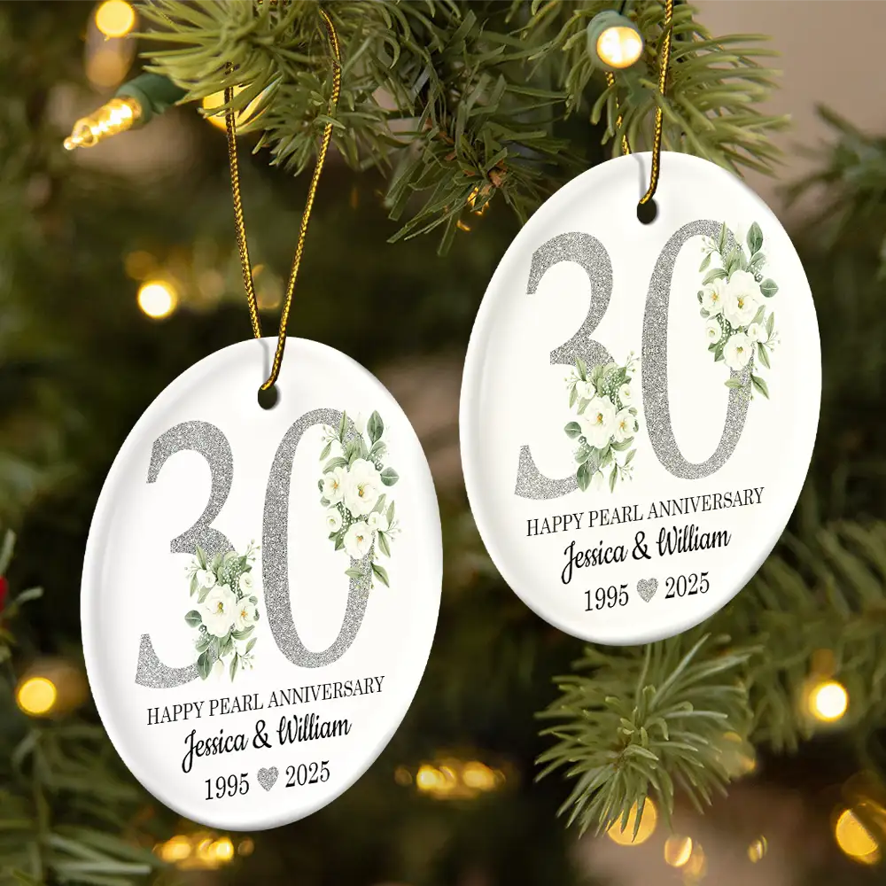 50th Golden Anniversary Gift - Personalized Circle Ceramic Ornament - Image 2