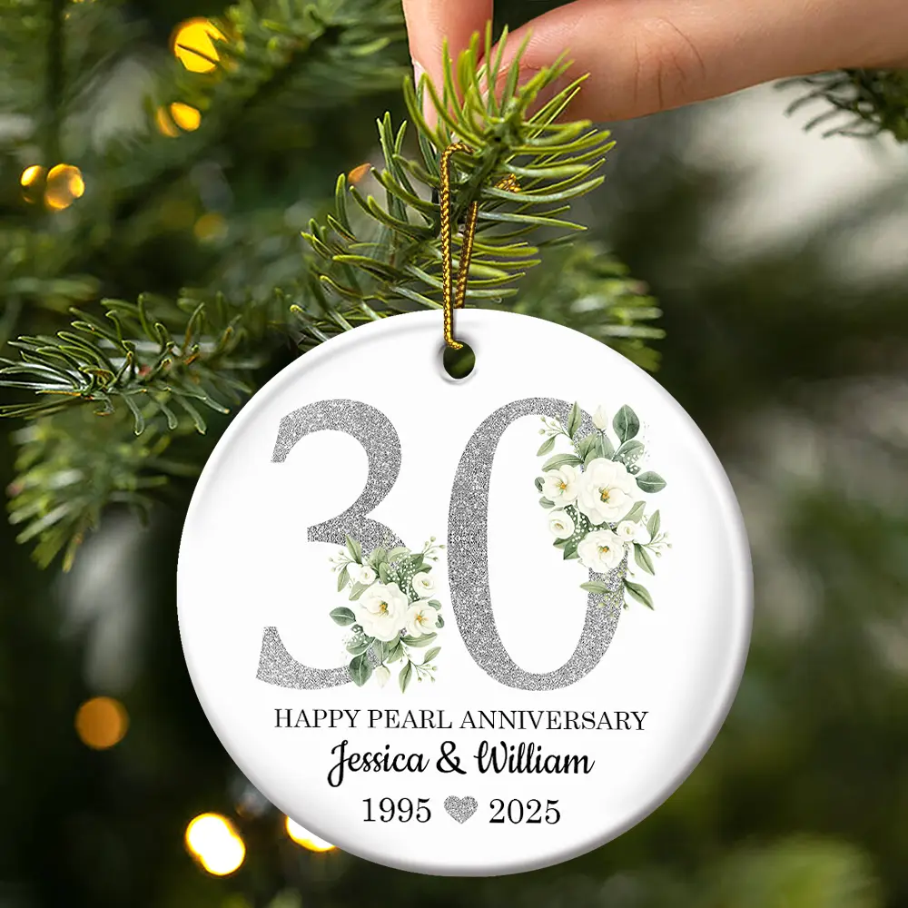 50th Golden Anniversary Gift - Personalized Circle Ceramic Ornament - Image 3