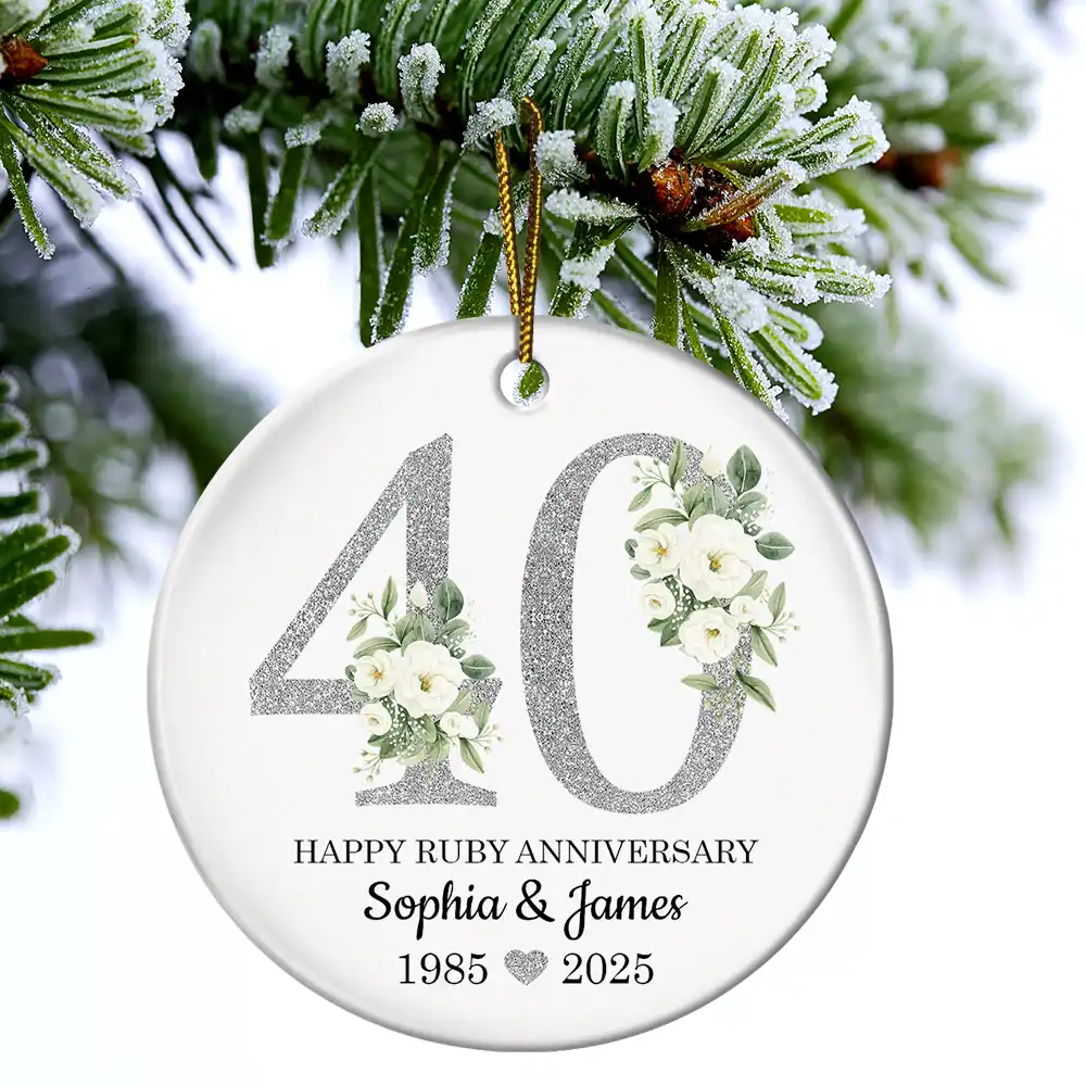 50th Golden Anniversary Gift - Personalized Circle Ceramic Ornament - Image 4
