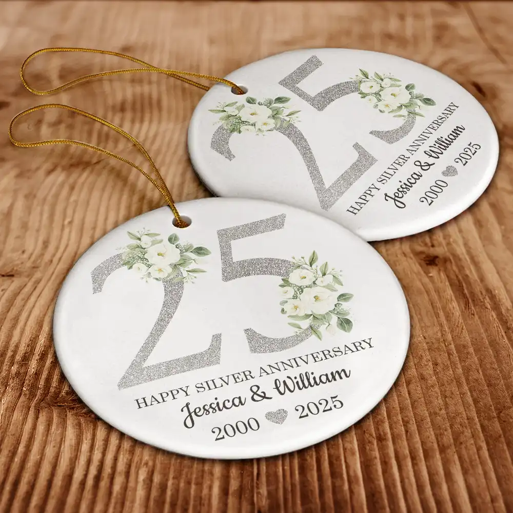 50th Golden Anniversary Gift - Personalized Circle Ceramic Ornament - Image 6