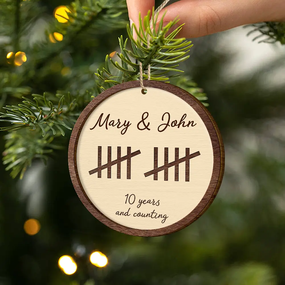 5th Anniversary Wooden Anniversary Years And Counting - Personalized 2-Layered Wooden Ornament - Image 2