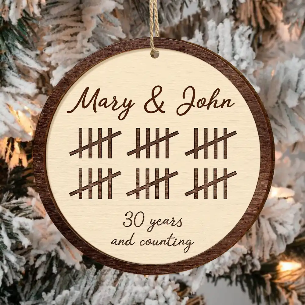 5th Anniversary Wooden Anniversary Years And Counting - Personalized 2-Layered Wooden Ornament - Image 3