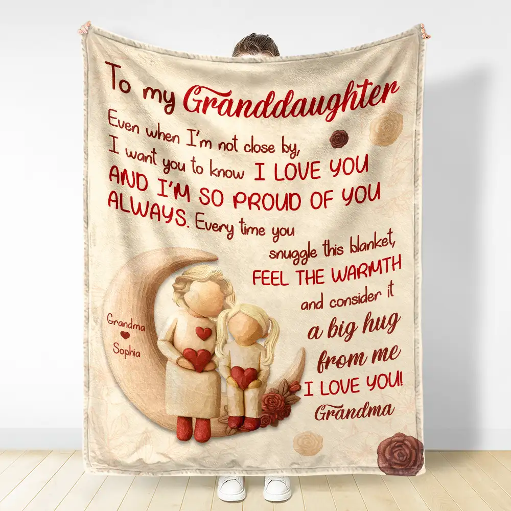A Big Hug From Mom Grandma - Personalized Fleece Blanket, Sherpa Blanket - Image 3