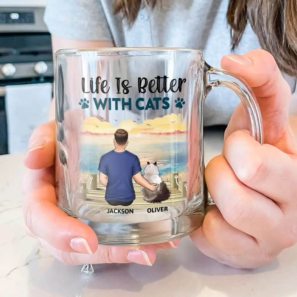 A Bond That Can't Be Broken Cat Mom Cat Dad - Personalized Glass Mug - Image 3