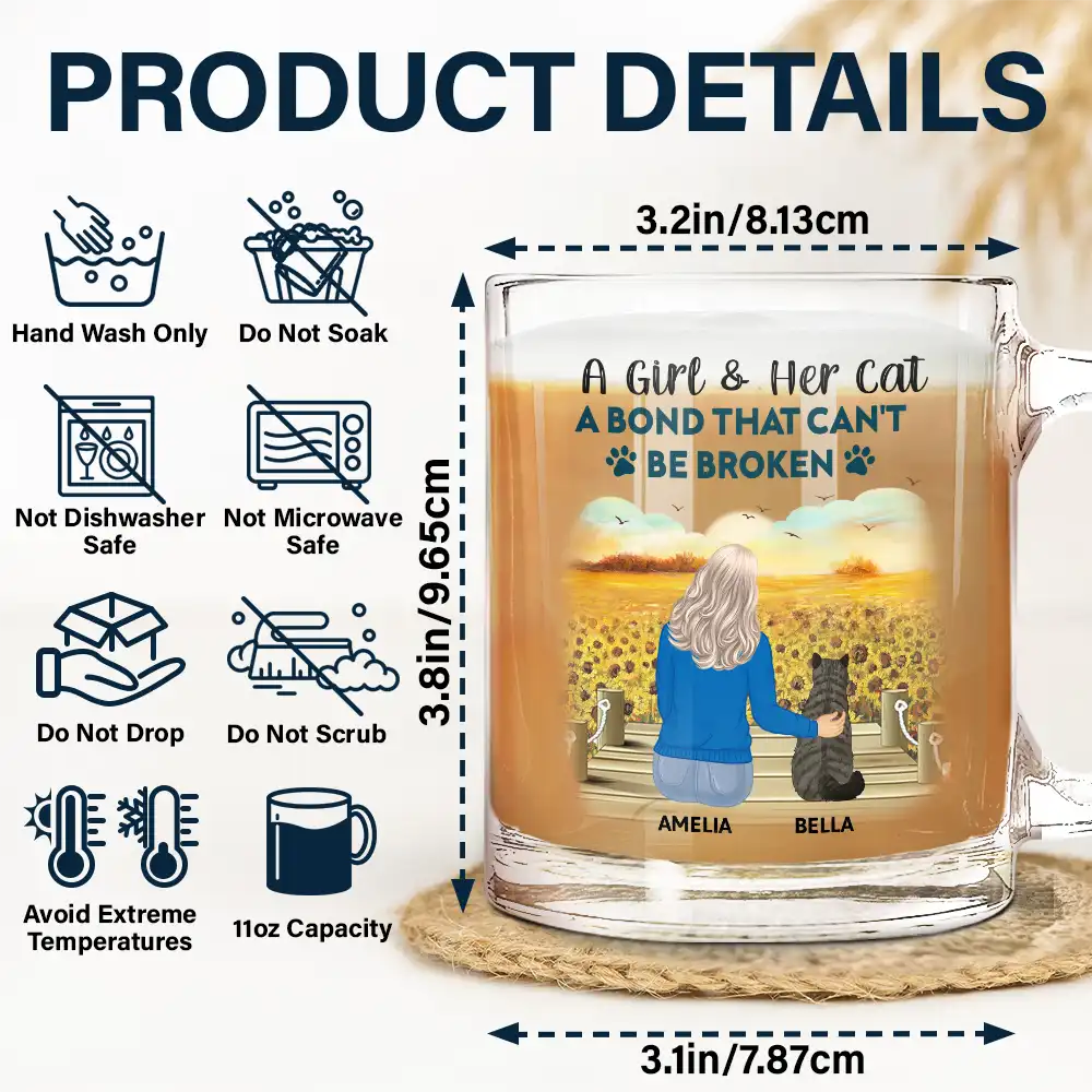 A Bond That Can't Be Broken Cat Mom Cat Dad - Personalized Glass Mug - Image 5
