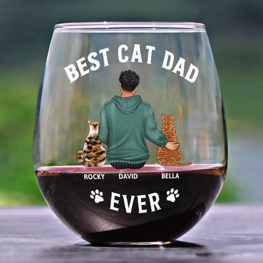 A Bond That Can't Be Broken Cat Mom Cat Dad - Personalized Stemless Wine Glass - Image 2
