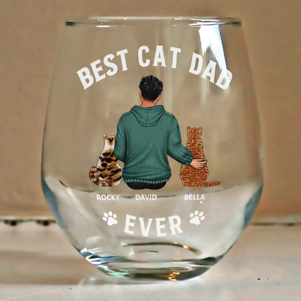 A Bond That Can't Be Broken Cat Mom Cat Dad - Personalized Stemless Wine Glass - Image 4
