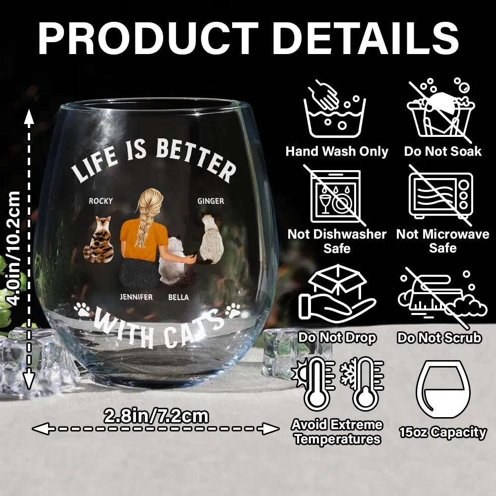 A Bond That Can't Be Broken Cat Mom Cat Dad - Personalized Stemless Wine Glass - Image 5