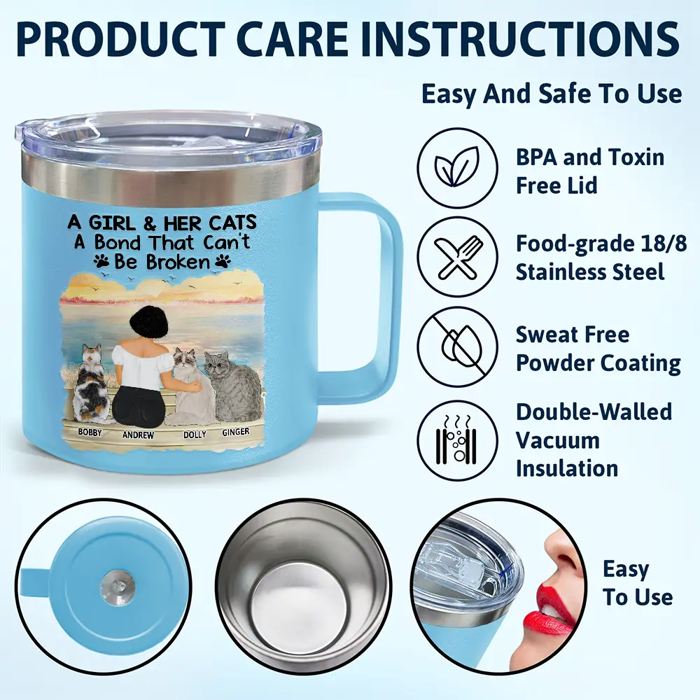 A Bond That Can't Be Broken Cat - Personalized 14oz Stainless Steel Tumbler With Handle - Image 6