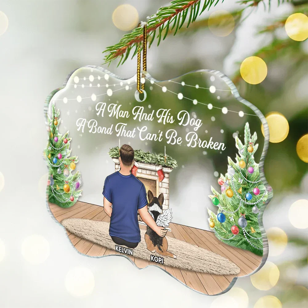 A Bond That Can't Be Broken Dog Hugging Christmas - Personalized Medallion Acrylic Ornament - Image 2