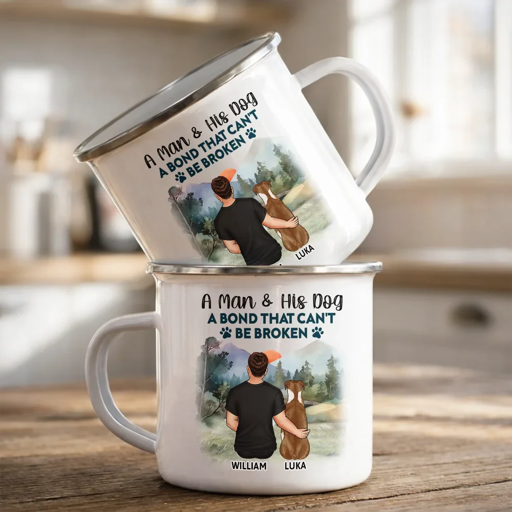 A Bond That Can't Be Broken Dog Mom Dog Dad - Personalized Enamel Mug - Image 2