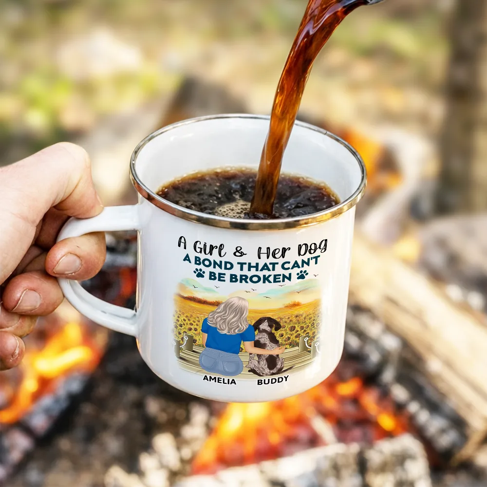A Bond That Can't Be Broken Dog Mom Dog Dad - Personalized Enamel Mug - Image 4