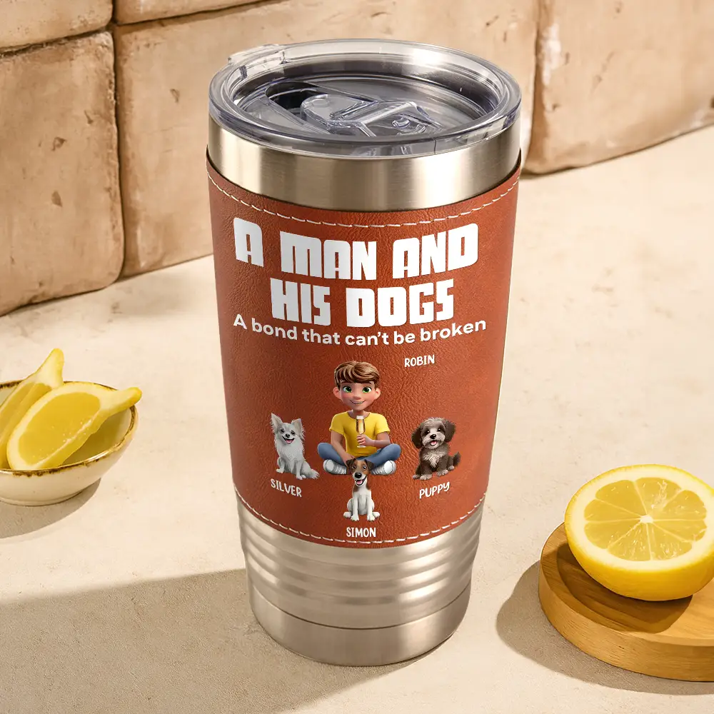A Bond That Can't Be Broken Dog Mom Dog Dad - Personalized Leather Tumbler - Image 3