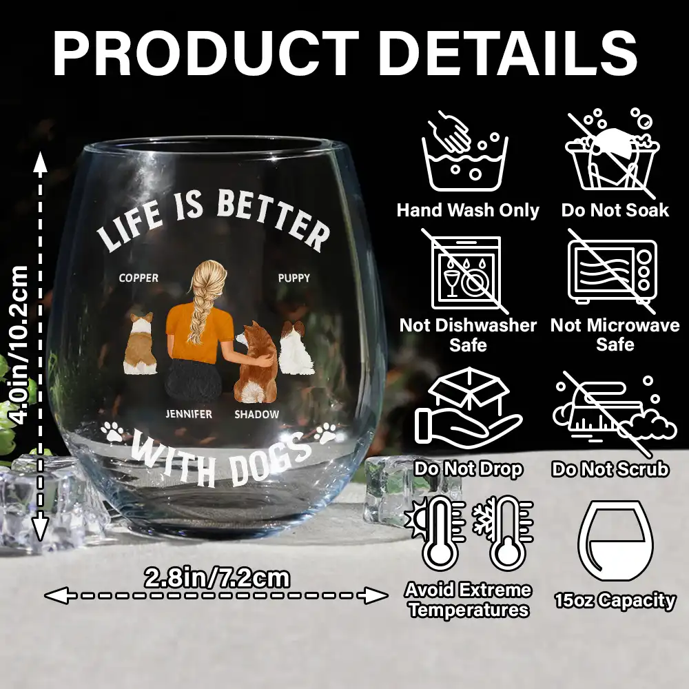 A Bond That Can't Be Broken Dog Mom Dog Dad - Personalized Stemless Wine Glass - Image 5