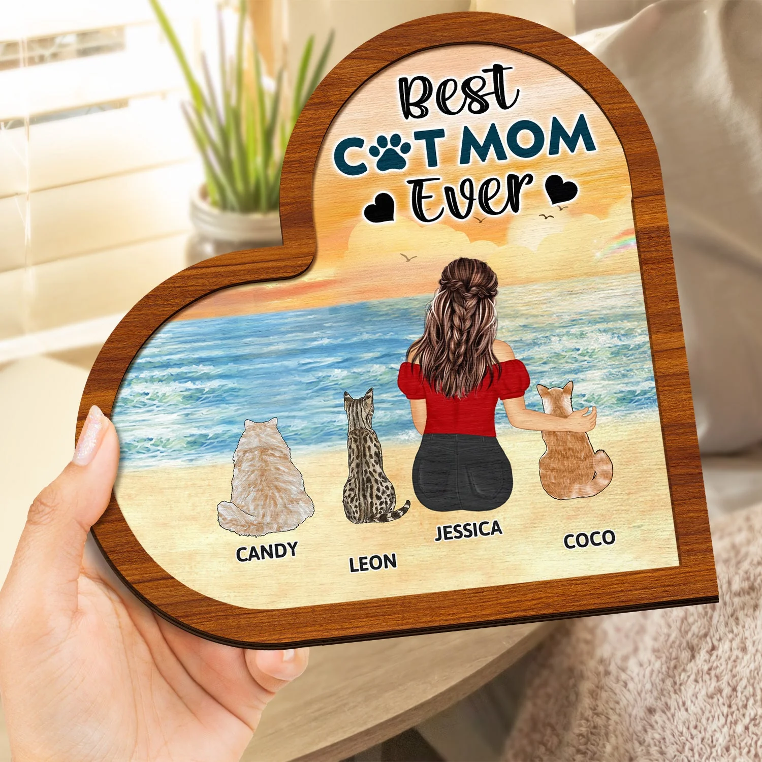 A Bond That Can't Be Broken - Gift For Cat Lovers, Cat Mom, Cat Dad - Personalized 2-Layered Wooden Plaque With Stand - Image 4