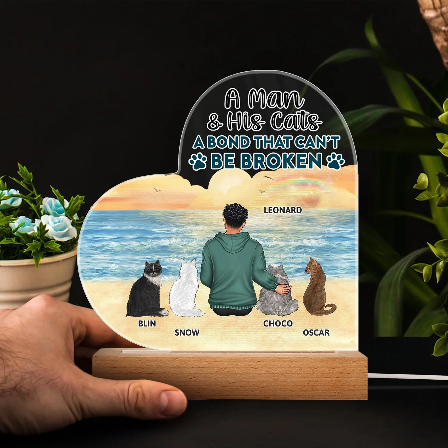 A Bond That Can't Be Broken - Gift For Cat Lovers, Cat Mom, Cat Dad - Personalized 3D Led Light Wooden Base - Image 4