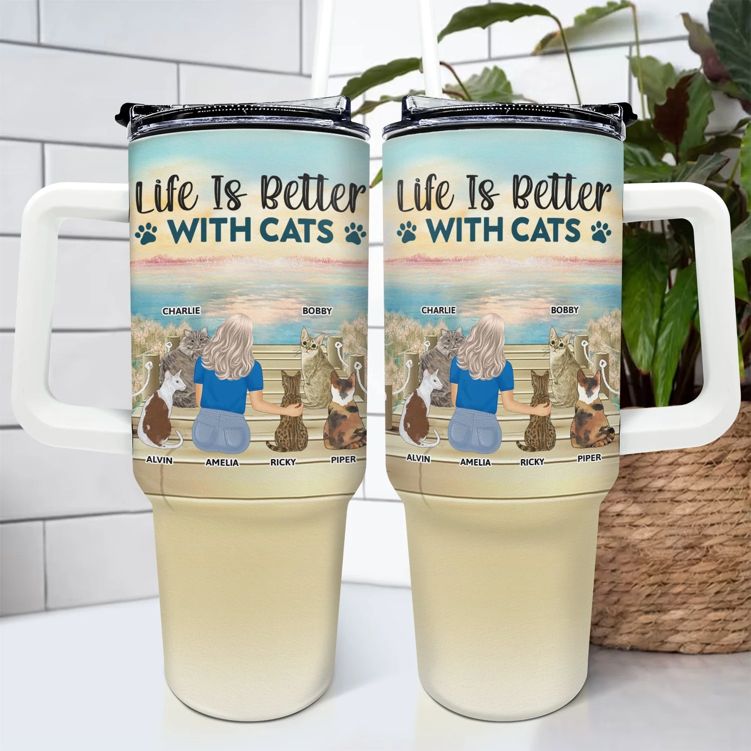 A Bond That Can't Be Broken - Gift For Cat Lovers, Cat Mom, Cat Dad - Personalized 40oz Tumbler With Straw - Image 4