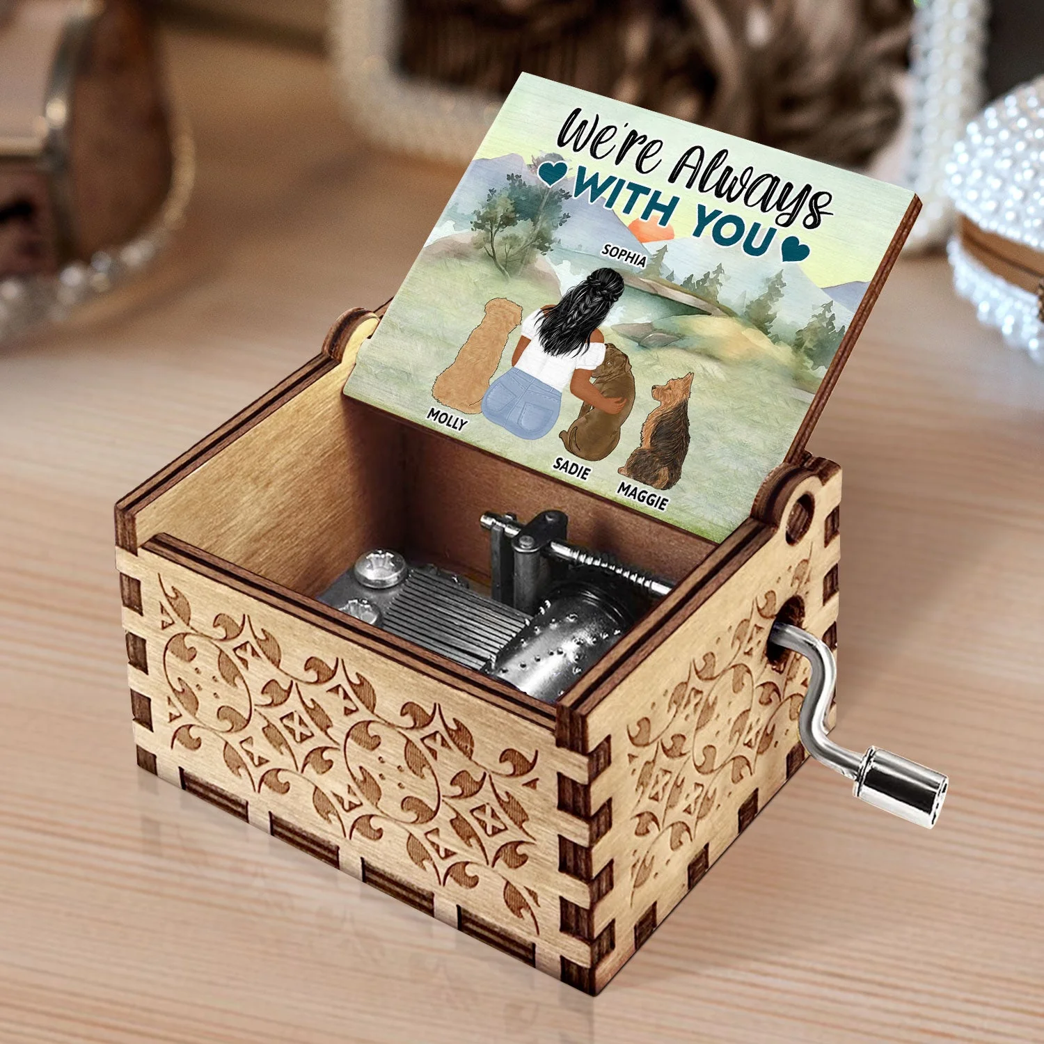 A Bond That Can't Be Broken - Gift For Dog Lovers, Dog Mom - Personalized Spin Button, Hand Crank Music Box - Image 3
