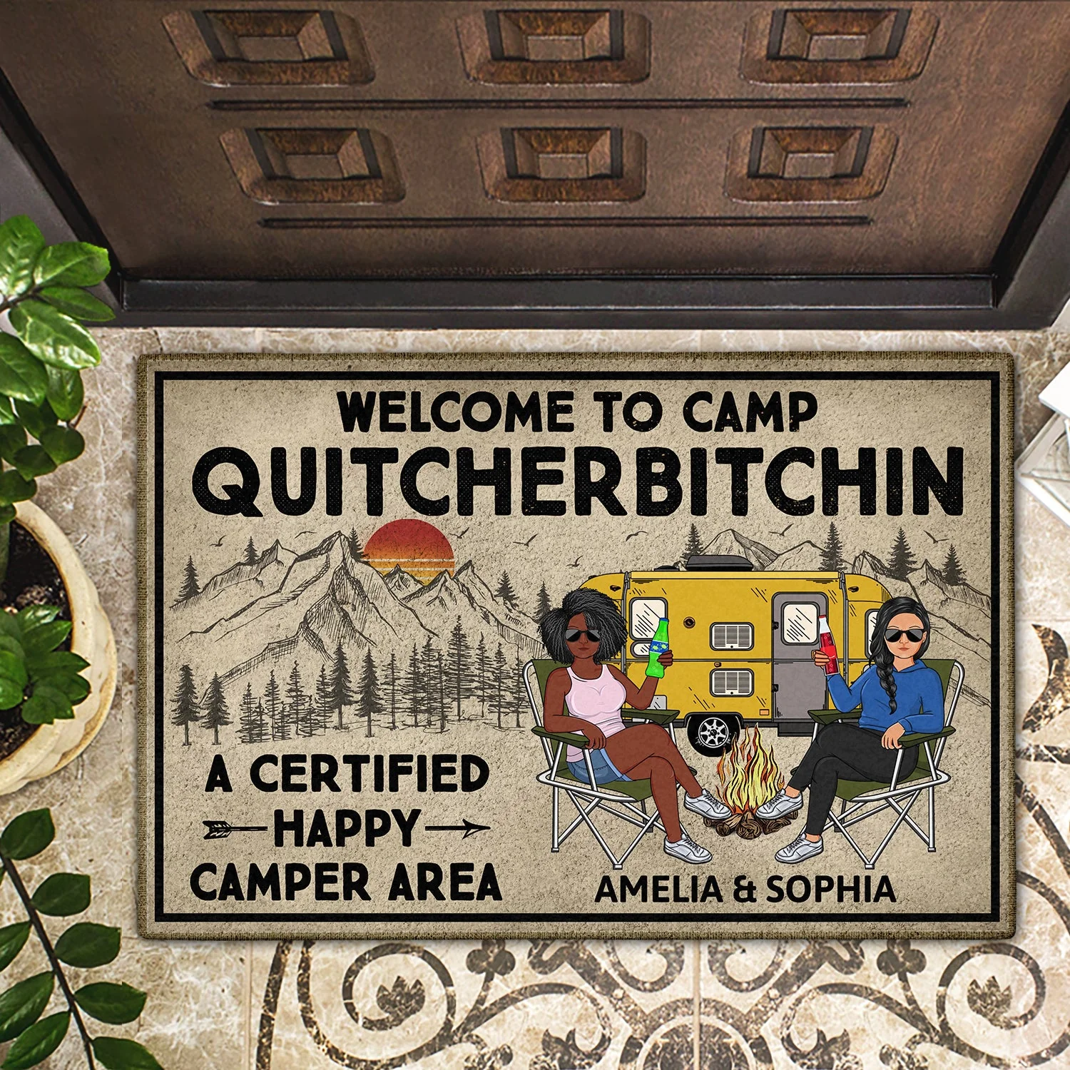 A Certified Happy Camper Area - Anniversary, Loving Gifts For Couples, Husband, Wife, Camping Lovers - Personalized Doormat - Image 2