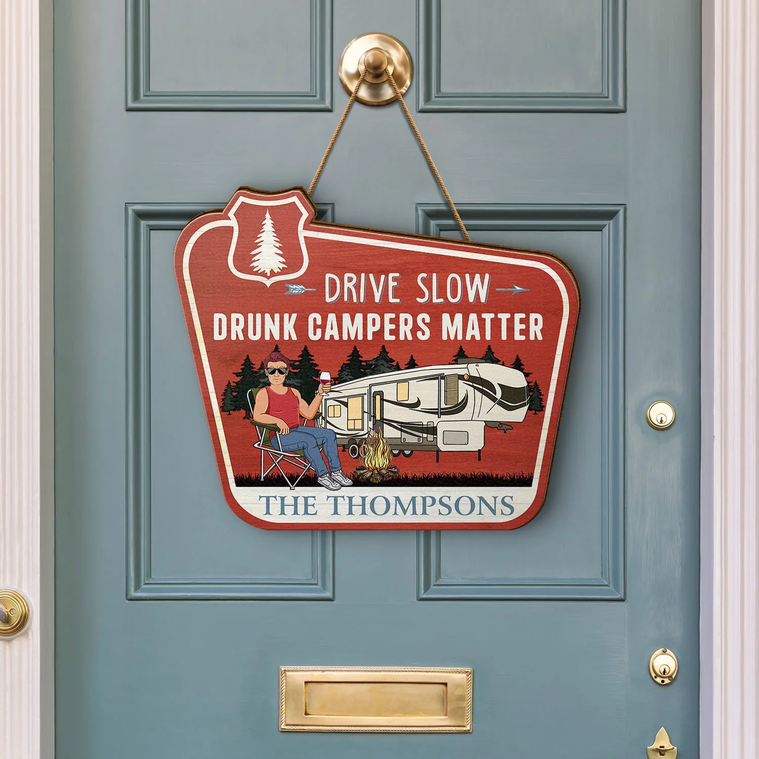 A Certified Happy Camper Area - Funny Gift For Camping Lovers, Couples - Personalized Custom Shaped Wood Sign - Image 3