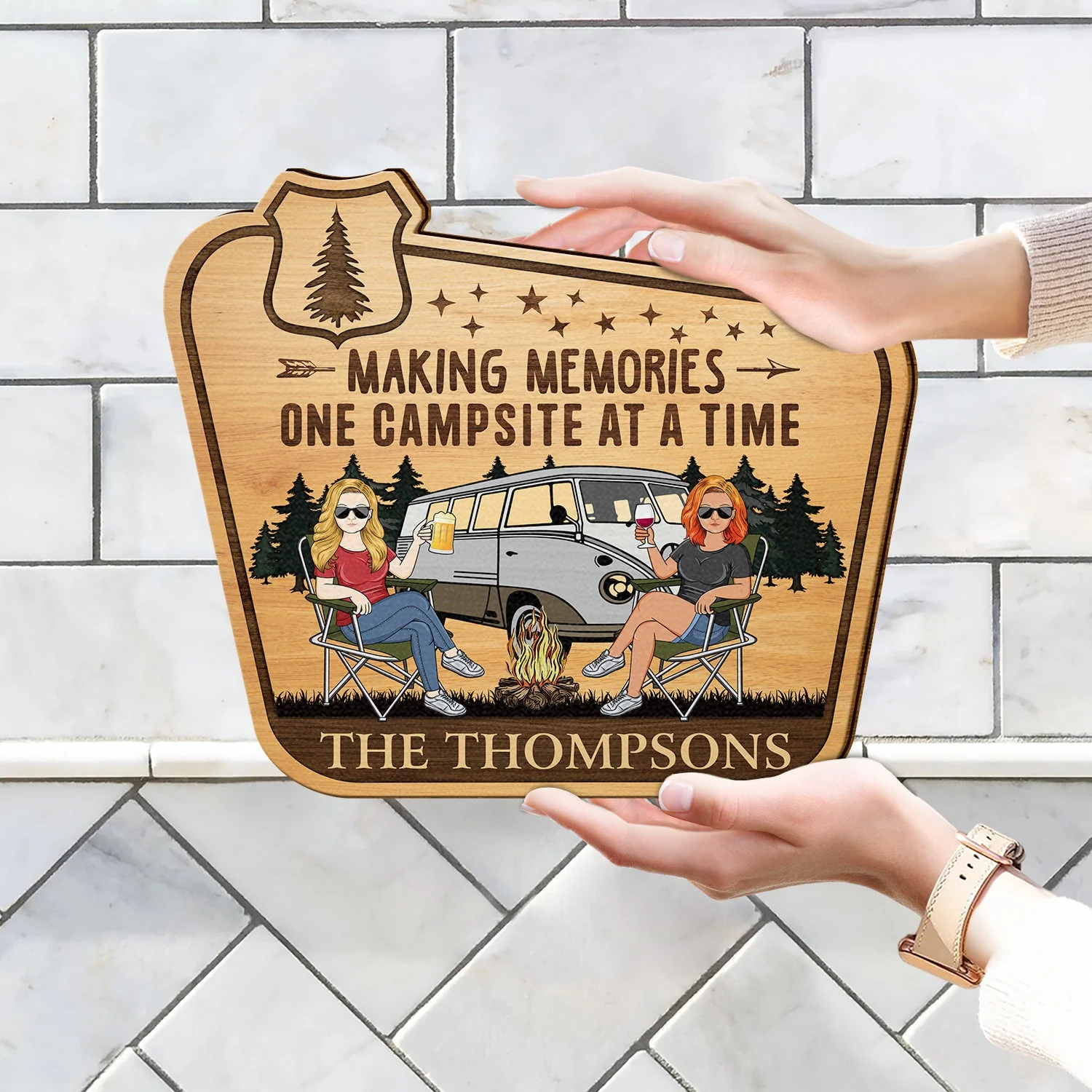 A Certified Happy Camper Area - Funny Gift For Camping Lovers, Couples - Personalized Custom Shaped Wood Sign - Image 4