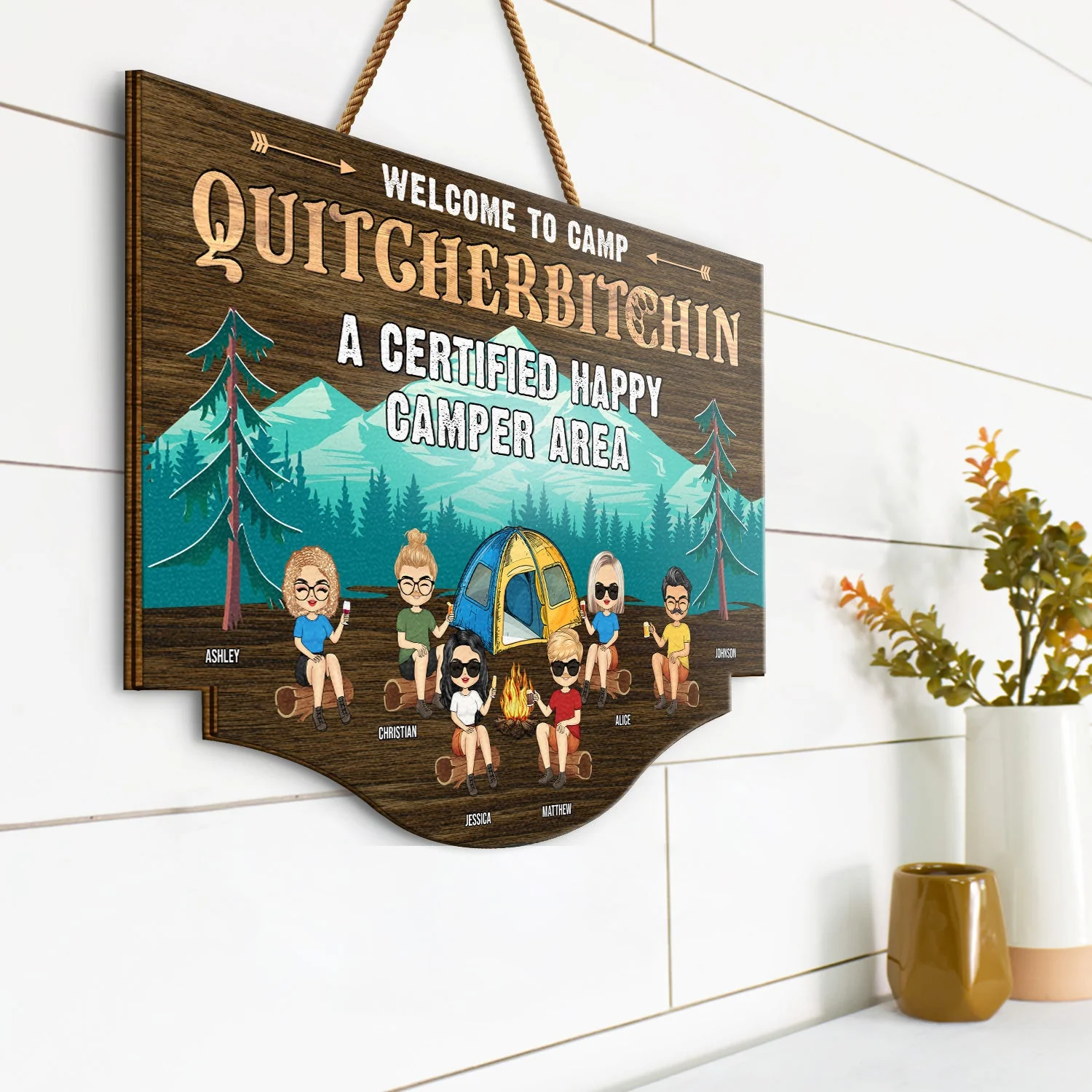A Certified Happy Camper Area - Gift For Camping Lover - Personalized Custom Shaped Wood Sign - Image 2